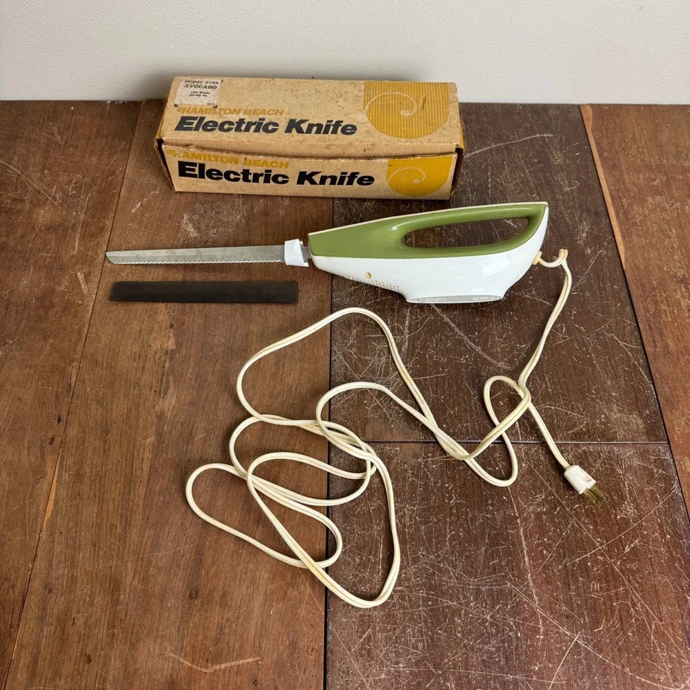 Hamilton Beach Electric Knife Avocado Green Vintage Carving Knife Box Model 275A
